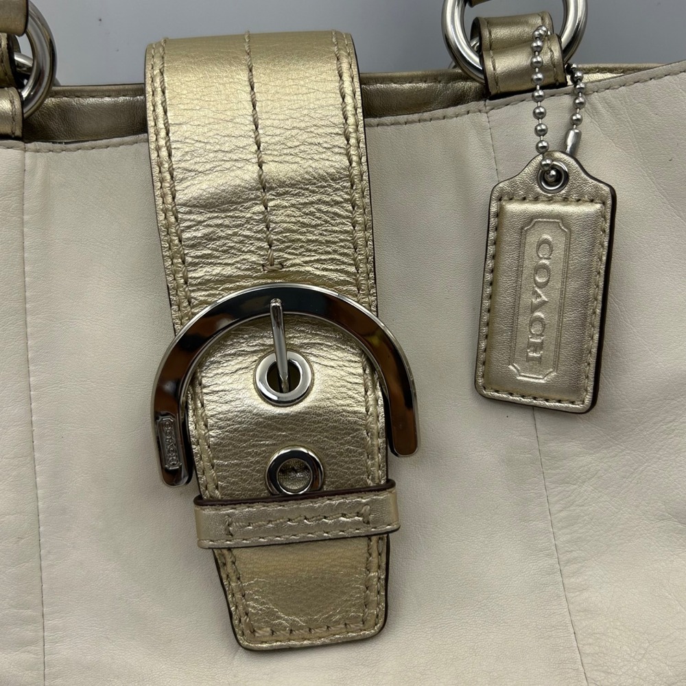 Coach Soho Buckle Tote Women Large Cream Gold Leather… - Gem